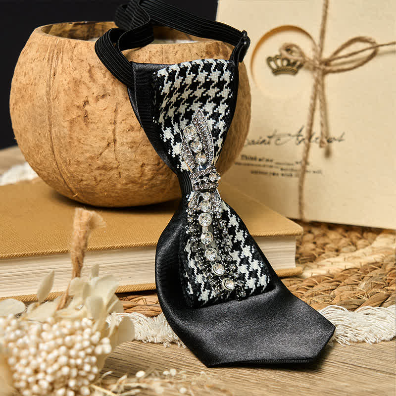 Cravatta creativa a forma di fiocco con strass pied de poule nero - image 1