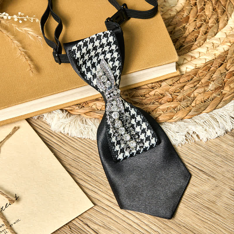 Cravatta creativa a forma di fiocco con strass pied de poule nero - image 4