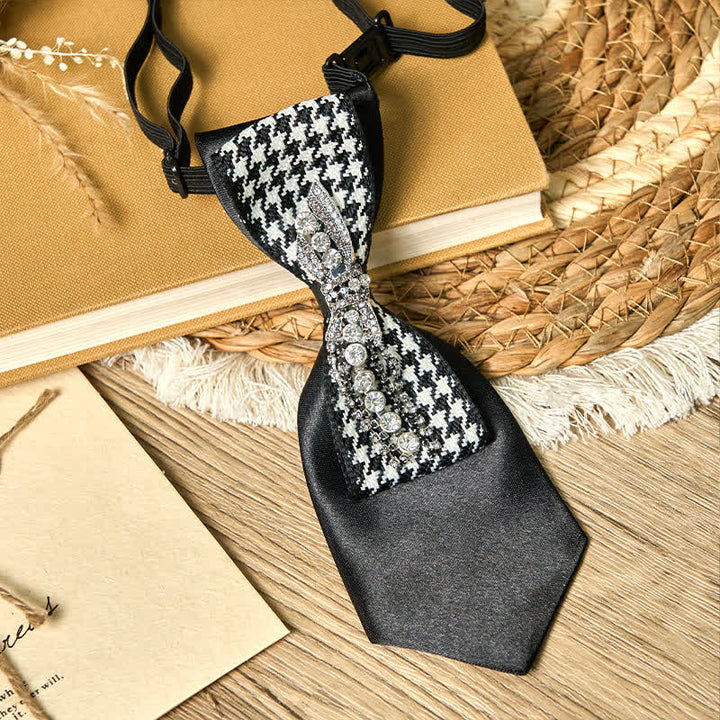 Cravatta creativa a forma di fiocco con strass pied de poule nero - image 4