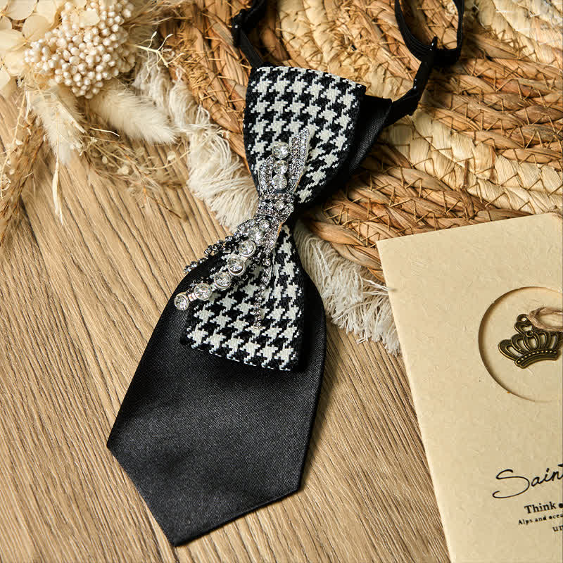 Cravatta creativa a forma di fiocco con strass pied de poule nero - image 5