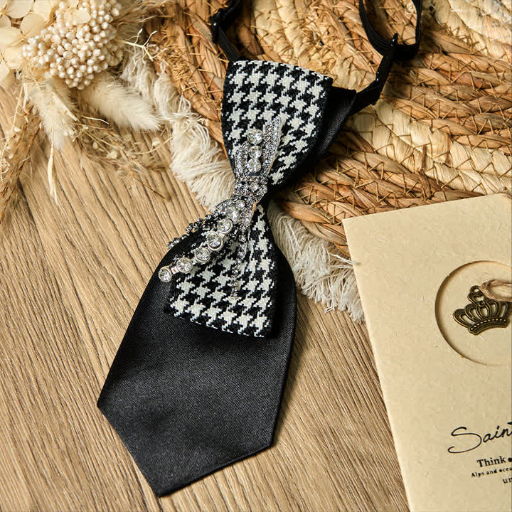 Cravatta creativa a forma di fiocco con strass pied de poule nero - image 5