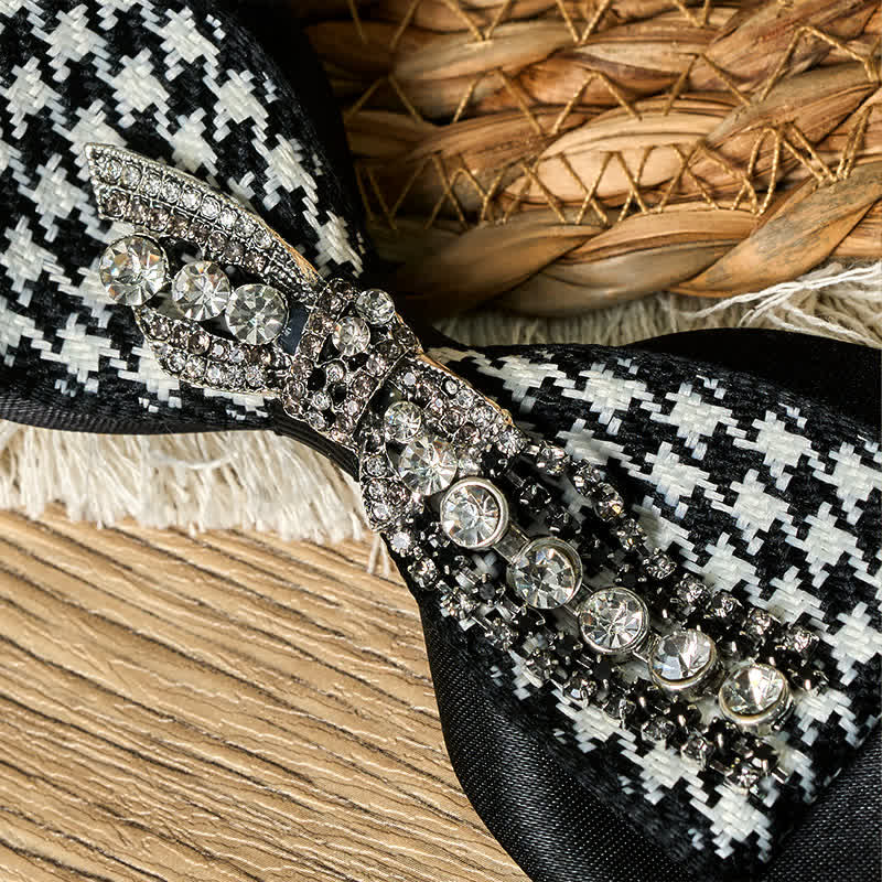 Cravatta creativa a forma di fiocco con strass pied de poule nero - image 2