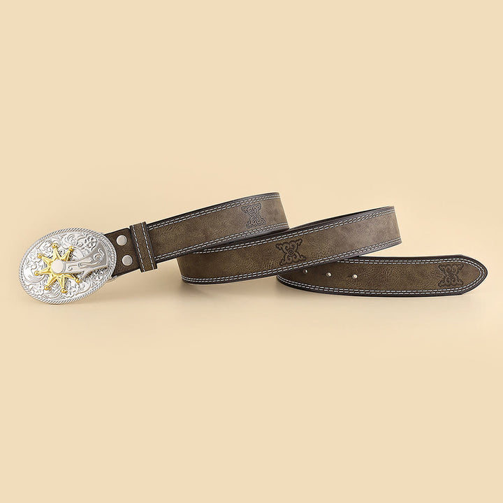 Cintura da uomo in stile western da cowboy con fibbia intagliata in argento - image 3