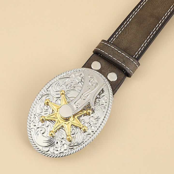 Cintura da uomo in stile western da cowboy con fibbia intagliata in argento - image 1