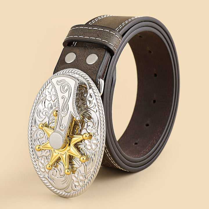 Cintura da uomo in stile western da cowboy con fibbia intagliata in argento - image 2