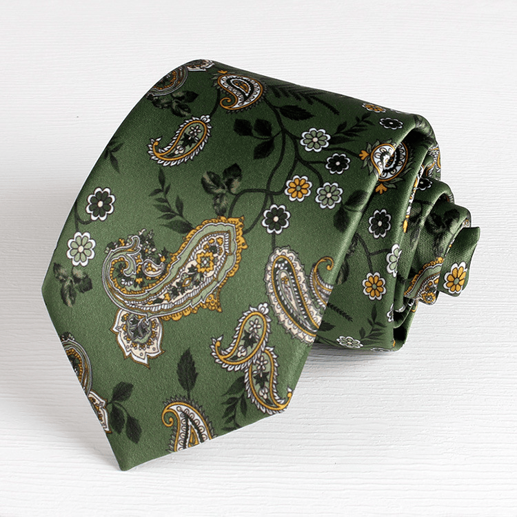 Cravatta da uomo con motivo vintage anacardi e fiori - Verde - image 1