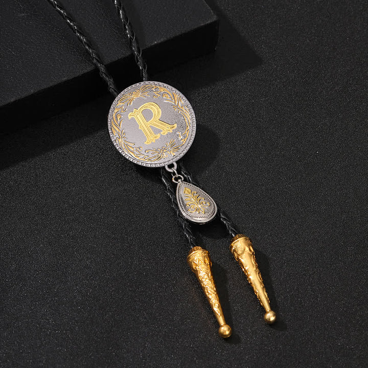 Cravatta Bolo con iniziale dalla A alla Z e ciondolo a forma di lacrima - Oro - R - image 36