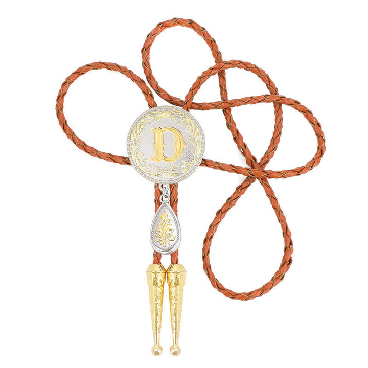 Cravatta Bolo in pelle marrone con iniziale e ciondolo a forma di lacrima - image 0