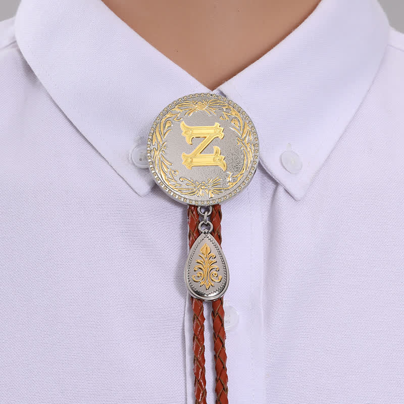 Cravatta Bolo in pelle marrone con iniziale e ciondolo a forma di lacrima - Oro - Z - image 28