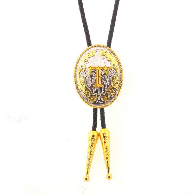 Cravatta Bolo in pelle con iniziale ovale bicolore oro e argento - Oro - T - image 20