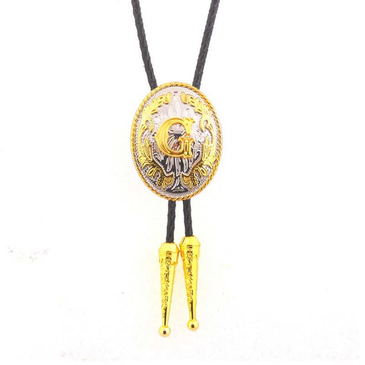 Cravatta Bolo in pelle con iniziale ovale bicolore oro e argento - Oro - G - image 8