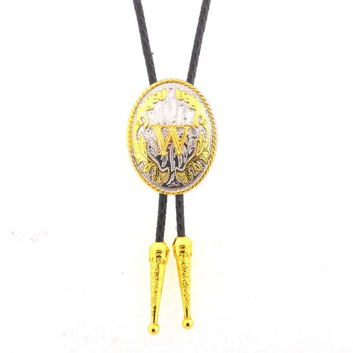 Cravatta Bolo in pelle con iniziale ovale bicolore oro e argento - Oro - W - image 23