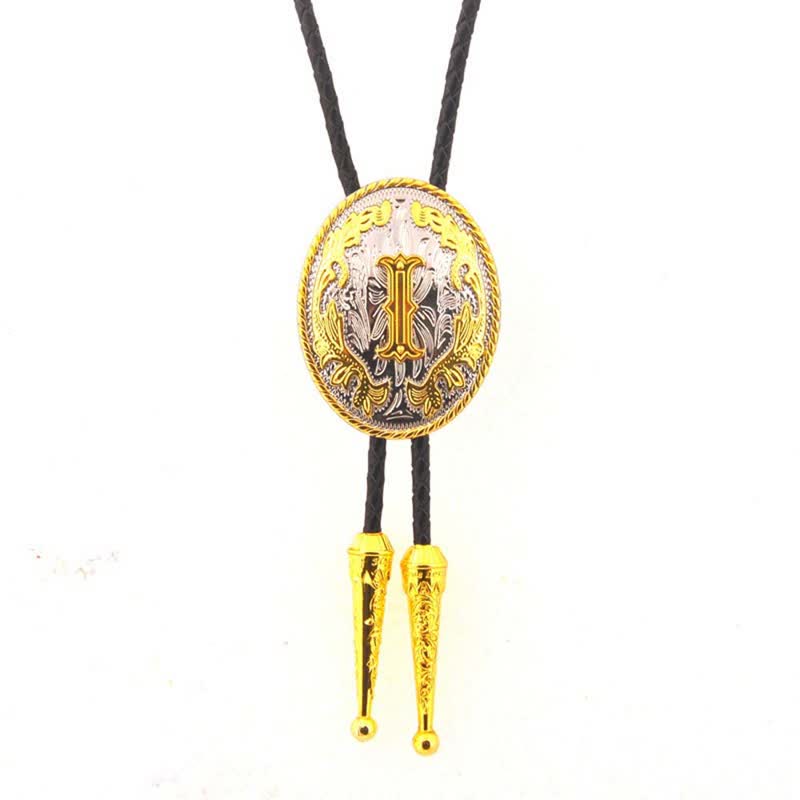 Cravatta Bolo in pelle con iniziale ovale bicolore oro e argento - Oro - I - image 10