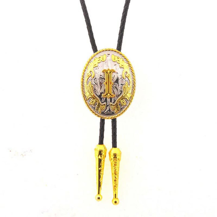 Cravatta Bolo in pelle con iniziale ovale bicolore oro e argento - Oro - I - image 10