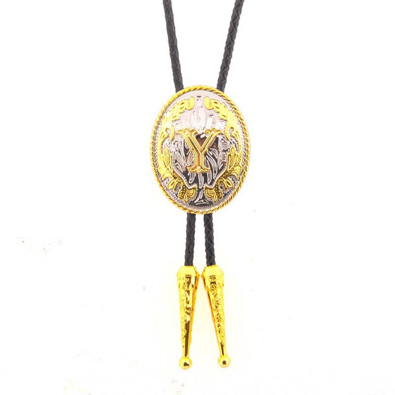 Cravatta Bolo in pelle con iniziale ovale bicolore oro e argento - Oro - Y - image 25