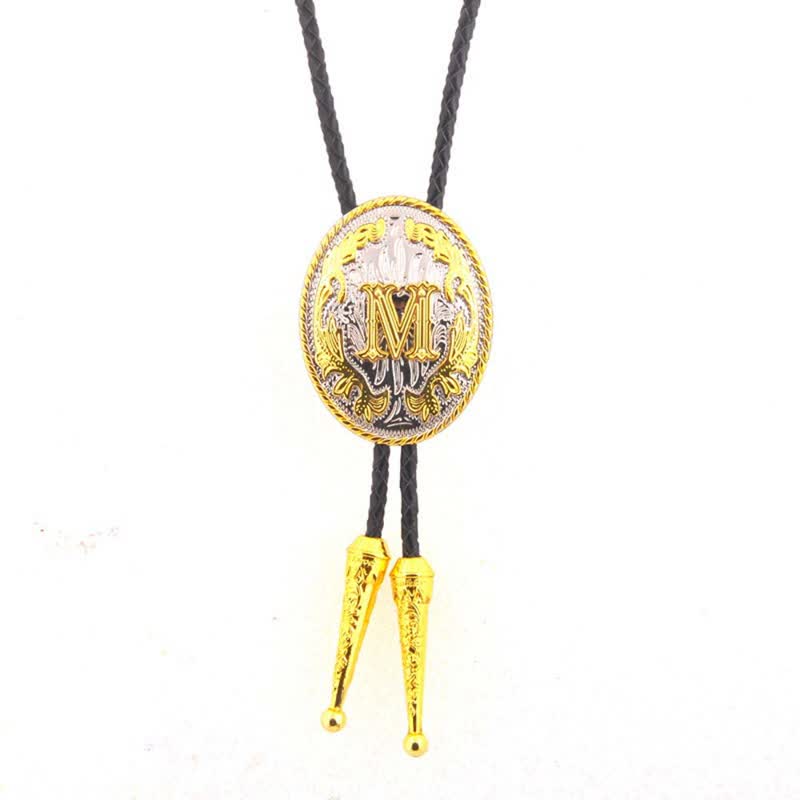Cravatta Bolo in pelle con iniziale ovale bicolore oro e argento - Oro - M - image 14
