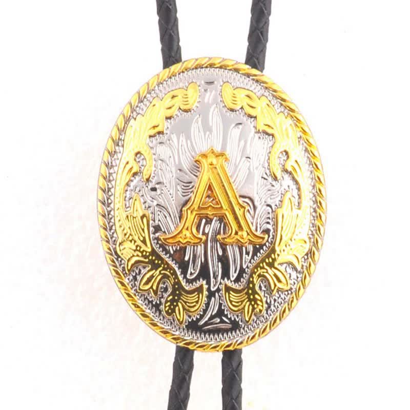 Cravatta Bolo in pelle con iniziale ovale bicolore oro e argento - Oro - A - image 3