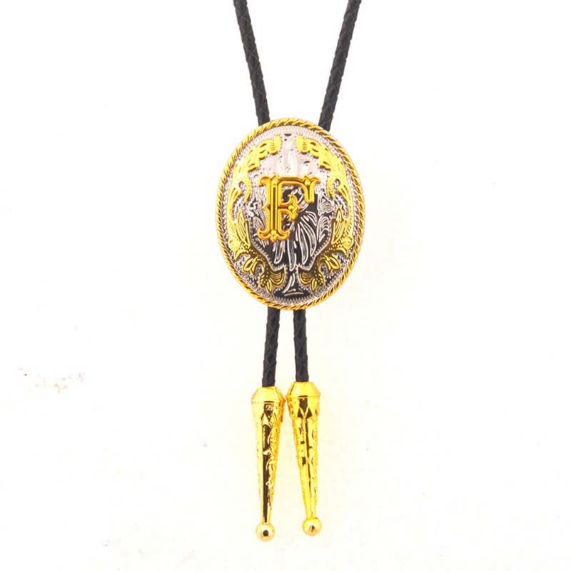 Cravatta Bolo in pelle con iniziale ovale bicolore oro e argento - Oro - F - image 7