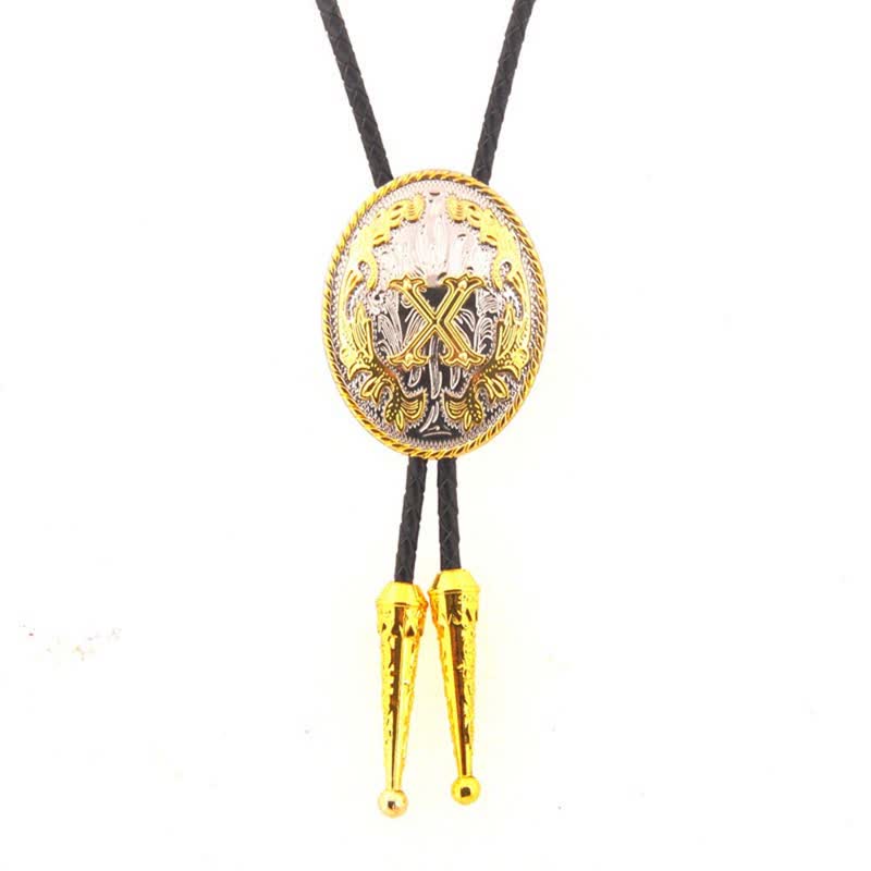 Cravatta Bolo in pelle con iniziale ovale bicolore oro e argento - Oro - X - image 24