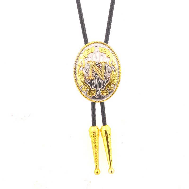 Cravatta Bolo in pelle con iniziale ovale bicolore oro e argento - Oro - N - image 15
