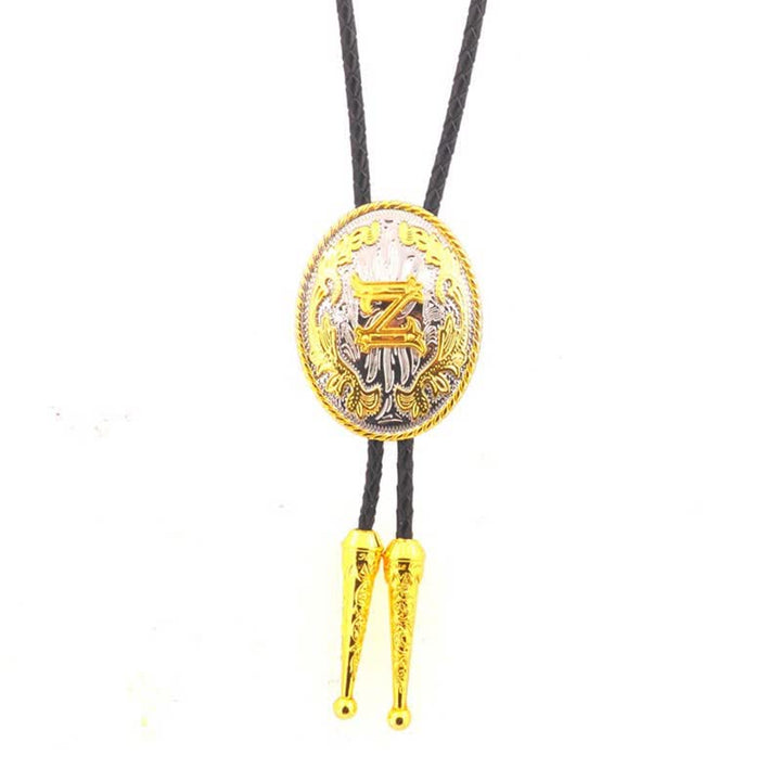 Cravatta Bolo in pelle con iniziale ovale bicolore oro e argento - Oro - Z - image 26