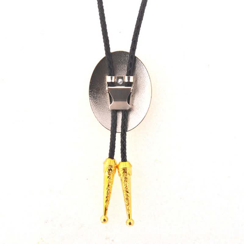 Cravatta Bolo in pelle con iniziale ovale bicolore oro e argento - image 1