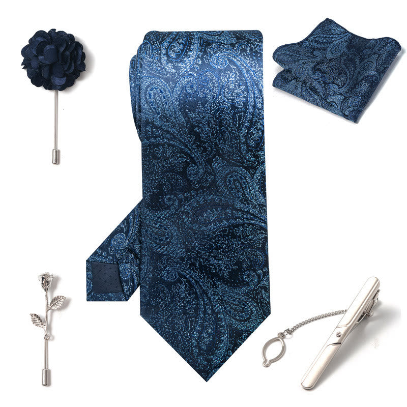 Set da 5 pezzi di cravatta elegante con spilla e fazzoletto da taschino da uomo - image 1