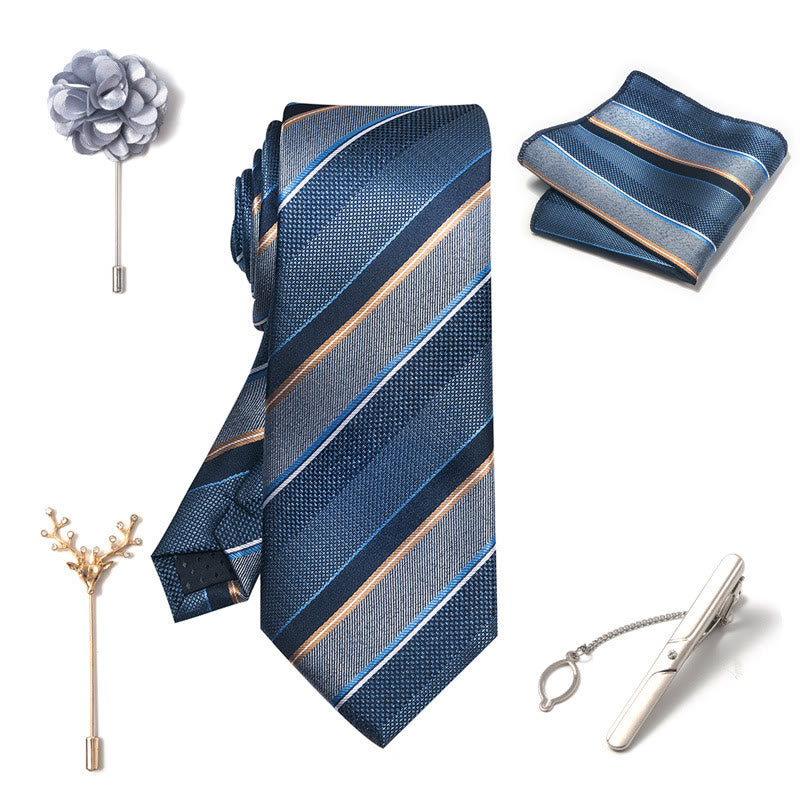 Set da 5 pezzi di cravatta elegante con spilla e fazzoletto da taschino da uomo - image 29