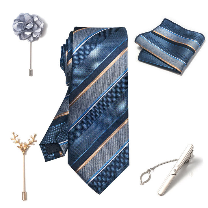 Set da 5 pezzi di cravatta elegante con spilla e fazzoletto da taschino da uomo - image 29
