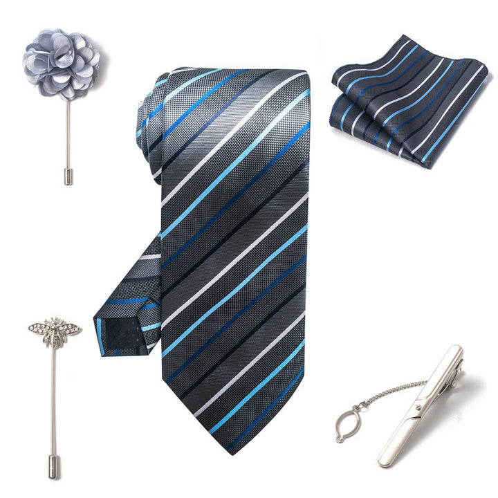 Set da 5 pezzi di cravatta elegante con spilla e fazzoletto da taschino da uomo - image 27