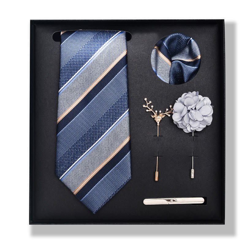 Set da 5 pezzi di cravatta elegante con spilla e fazzoletto da taschino da uomo - Stile n. 15 - image 28