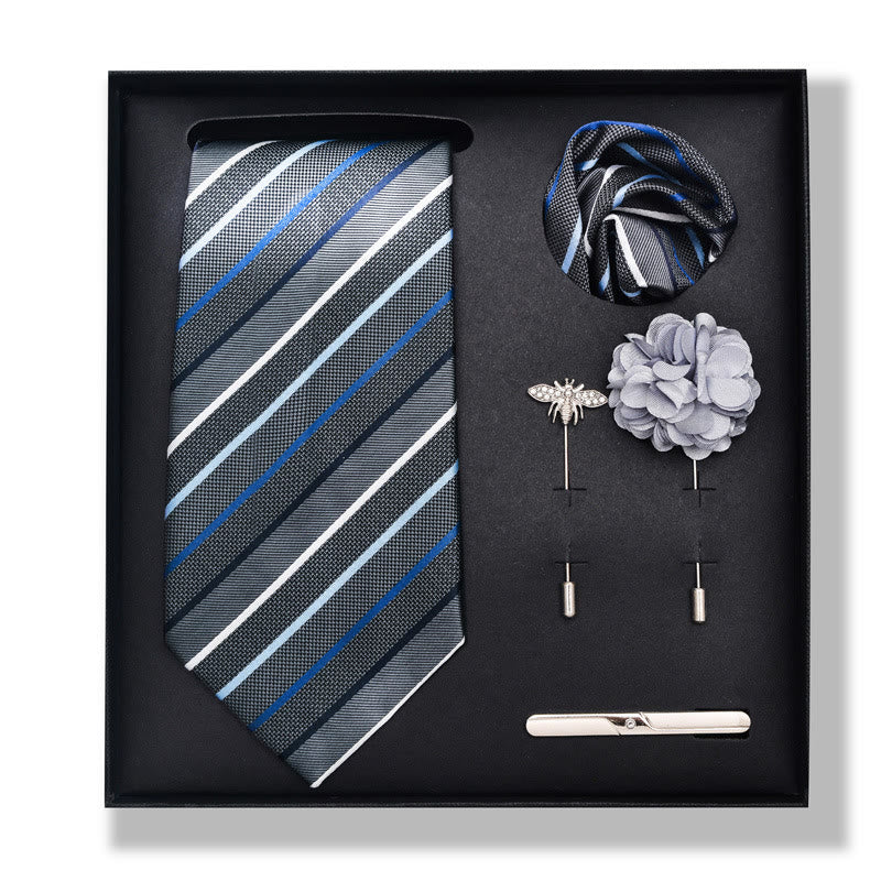 Set da 5 pezzi di cravatta elegante con spilla e fazzoletto da taschino da uomo - Stile n. 14 - image 26