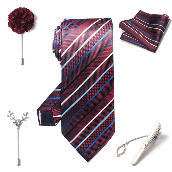 Set da 5 pezzi di cravatta elegante con spilla e fazzoletto da taschino da uomo - image 9