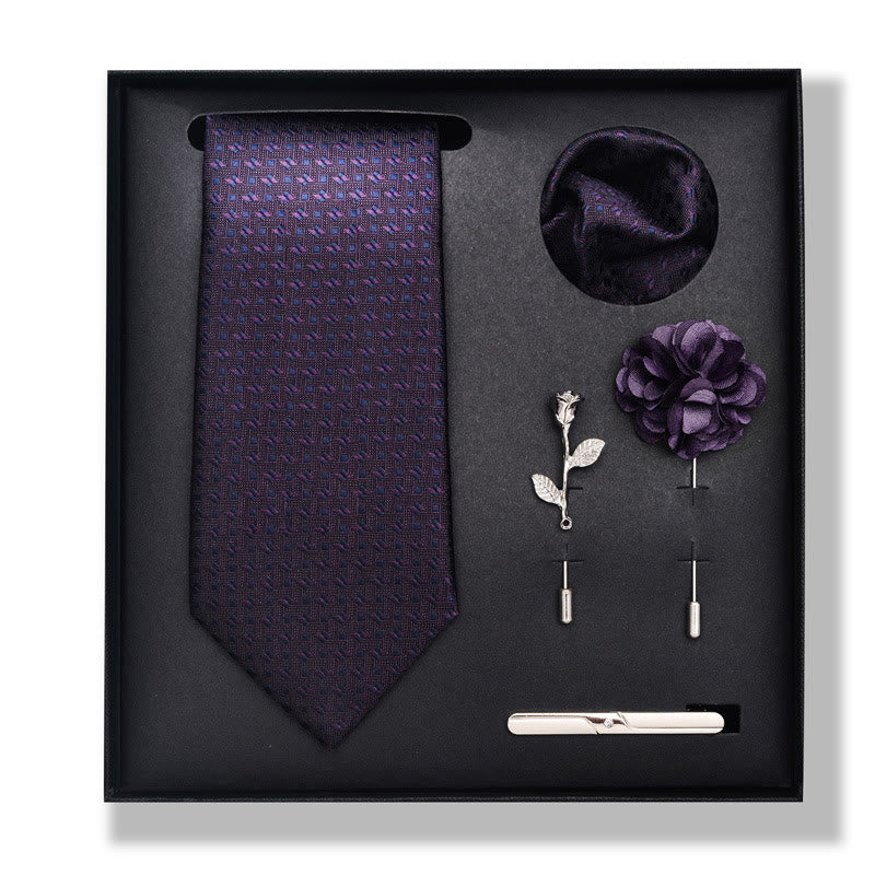 Set da 5 pezzi di cravatta elegante con spilla e fazzoletto da taschino da uomo - Stile n. 18 - image 34