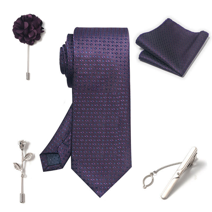 Set da 5 pezzi di cravatta elegante con spilla e fazzoletto da taschino da uomo - image 35