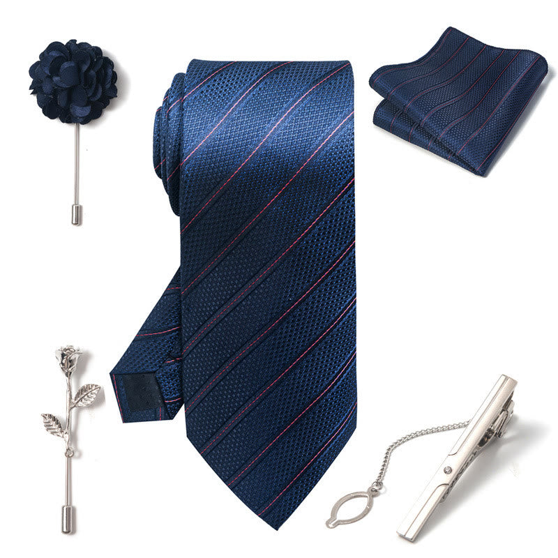 Set da 5 pezzi di cravatta elegante con spilla e fazzoletto da taschino da uomo - image 3