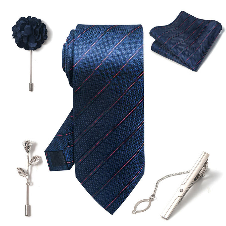 Set da 5 pezzi di cravatta elegante con spilla e fazzoletto da taschino da uomo - image 3
