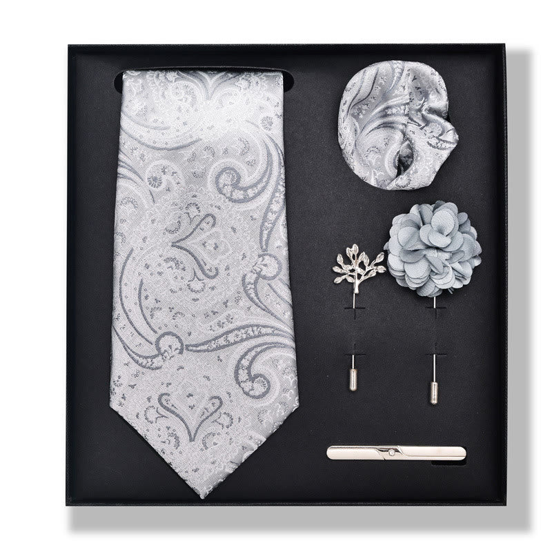 Set da 5 pezzi di cravatta elegante con spilla e fazzoletto da taschino da uomo - Stile n. 13 - image 24