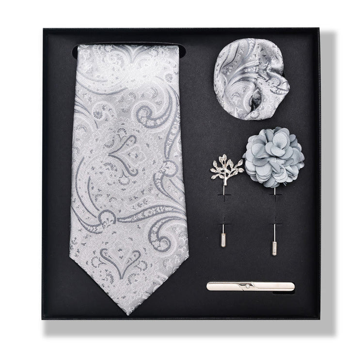 Set da 5 pezzi di cravatta elegante con spilla e fazzoletto da taschino da uomo - Stile n. 13 - image 24