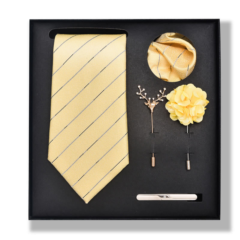 Set da 5 pezzi di cravatta elegante con spilla e fazzoletto da taschino da uomo - Stile n. 7 - image 12