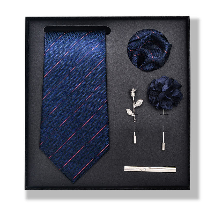 Set da 5 pezzi di cravatta elegante con spilla e fazzoletto da taschino da uomo - Stile n. 2 - image 2