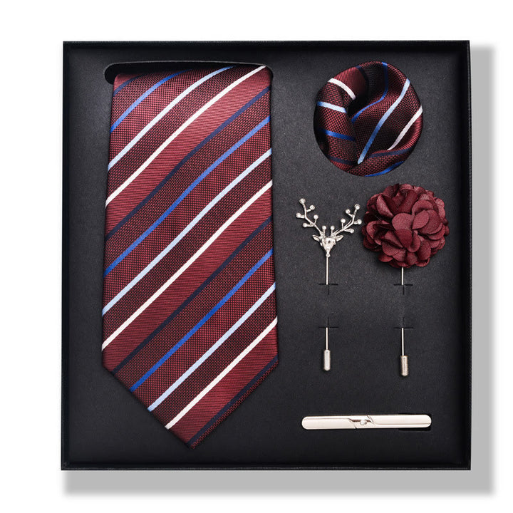 Set da 5 pezzi di cravatta elegante con spilla e fazzoletto da taschino da uomo - Stile n. 5 - image 8