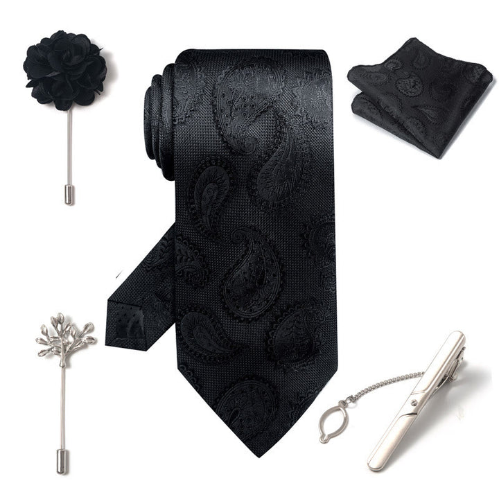 Set da 5 pezzi di cravatta elegante con spilla e fazzoletto da taschino da uomo - image 31