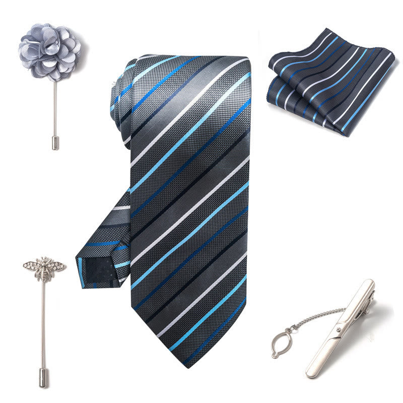 Set da 5 pezzi di cravatta elegante con spilla e fazzoletto da taschino da uomo - image 27
