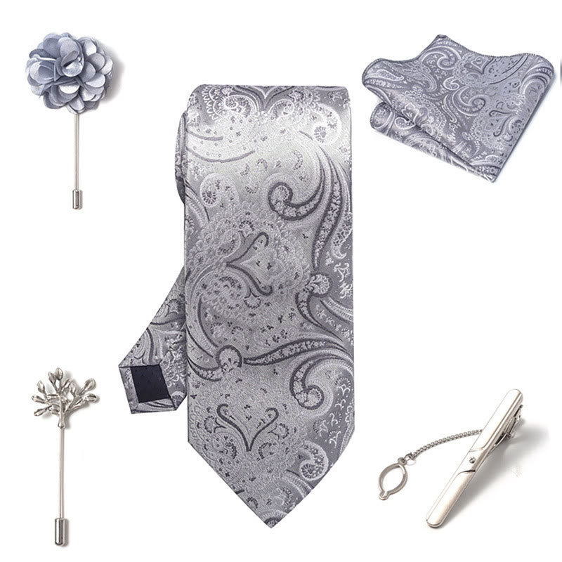 Set da 5 pezzi di cravatta elegante con spilla e fazzoletto da taschino da uomo - image 25