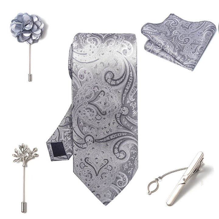 Set da 5 pezzi di cravatta elegante con spilla e fazzoletto da taschino da uomo - image 25