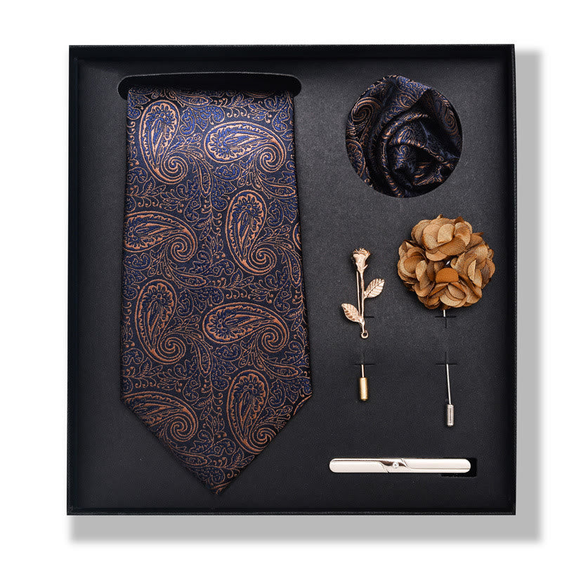 Set da 5 pezzi di cravatta elegante con spilla e fazzoletto da taschino da uomo - Stile n. 9 - image 16