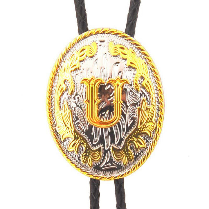 Cravatta Bolo in pelle con iniziale ovale bicolore oro e argento - Oro - U - image 21