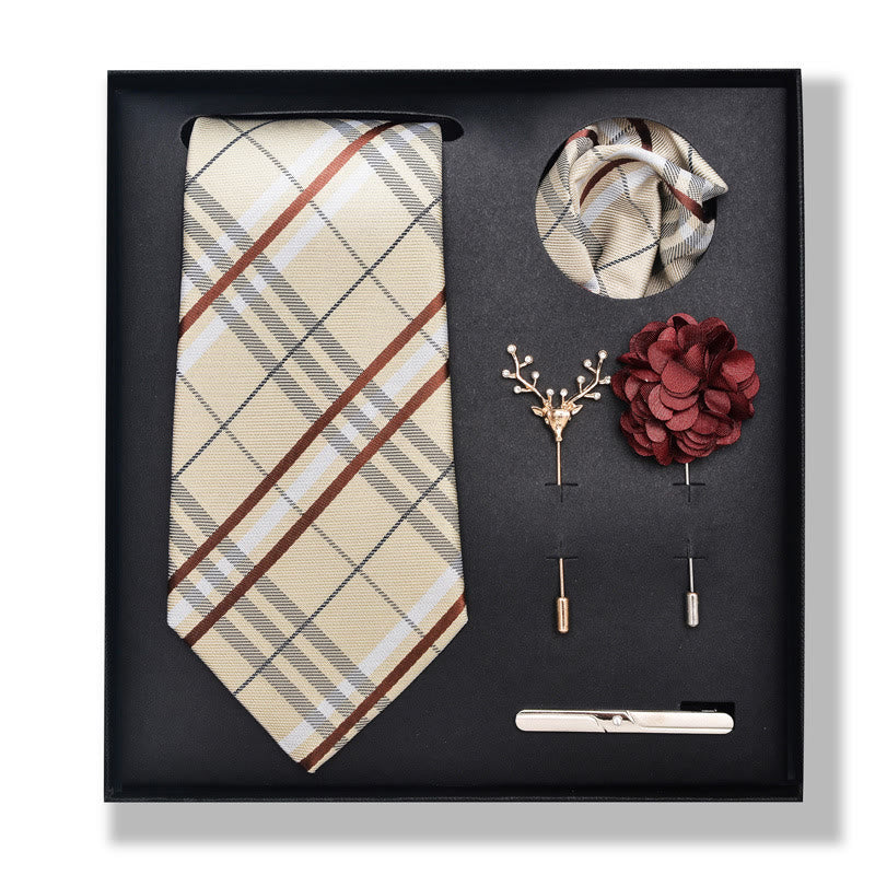Set da 5 pezzi di cravatta elegante con spilla e fazzoletto da taschino da uomo - Stile n. 8 - image 14