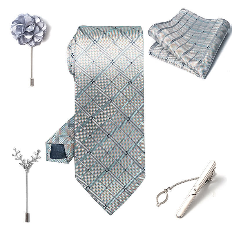 Set da 5 pezzi di cravatta elegante con spilla e fazzoletto da taschino da uomo - image 23